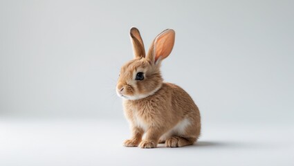 Obraz premium Cute young white rabbit with tender fur isolated on a white background