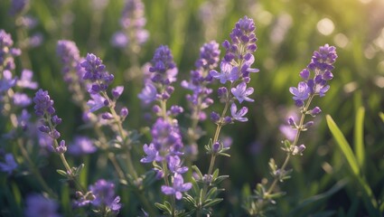 Obraz premium Macro image of thyme in bloom, a fragrant wild herb and edible plant, captured outdoors in natural light.
