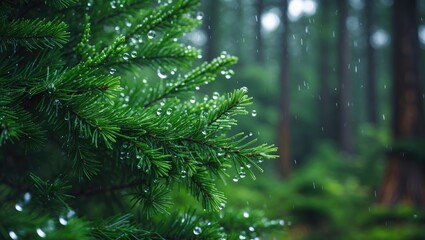 Obraz premium Bright Green Conifer Tree Branches with Evergreen Foliage in Sharp Image