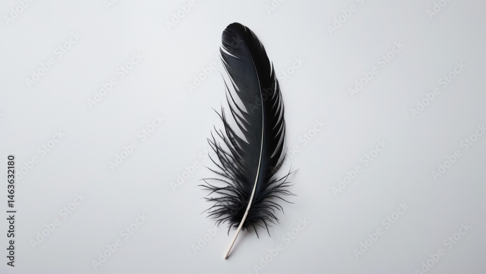 Poster Isolated white bird feather with intricate pattern on plain background