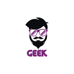 Geek head logo design template. Nerd logo template