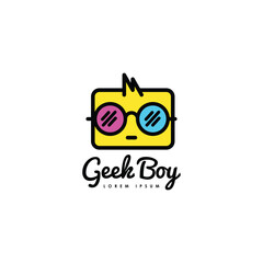 Fototapeta premium Geek head logo design template. Nerd logo template