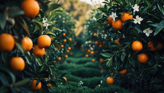 Juicy ripe oranges in a garden setting, natural outdoor scene, square photograph