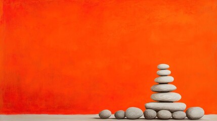 Balanced stones abstract digital painting orange and gray minimalist composition
