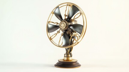 Obraz premium Vintage fan with metal blades and wooden base.