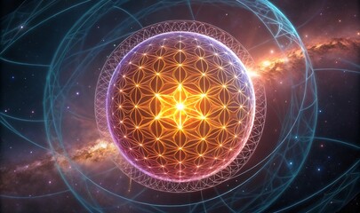 Abstract Dyson Sphere surrounding a star, showcasing a futuristic, cosmic structure in space, ideal for sci-fi art, space exploration themes, and interstellar concepts