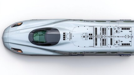 Aerial view of high speed train on white background for transportation concepts