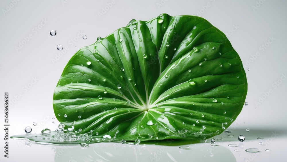 Poster Leaf with water drops splashing, isolated on background with a clipping path.