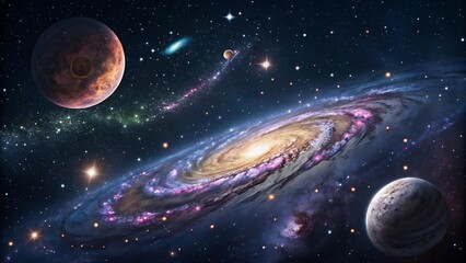 deep space view of a swirling galaxy with stars, showcasing the vastness and beauty of the cosmos, perfect for cosmic art, astronomy visuals, and space exploration themes