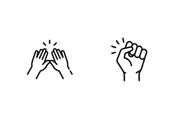 Line art illustrations representing high five and knocking gestures symbols on a white background