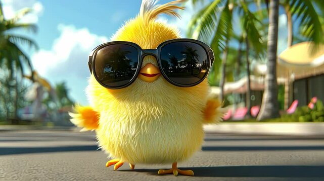 Cute chick wearing sunglasses on tropical road