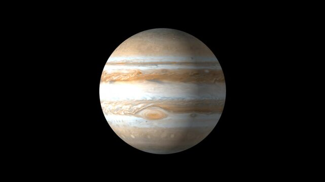 a 4k animation showing the rotation of the planet jupiter from left to right