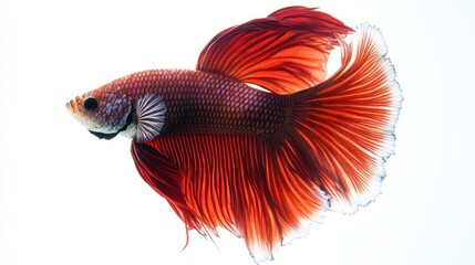 Fototapeta premium Captivating close-up of a vibrant red betta fish against a clean white background