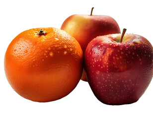 Fresh and Juicy Apples and Oranges with Water Droplets on a White Background on transparent background