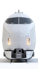 Front view of a modern high speed train on isolated white background