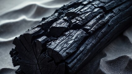 Texture pattern of damaged burnt wood and sand in nature