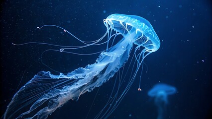 Bioluminescent jellyfish glowing against a dark background, creating a mesmerizing and ethereal oceanic scene, perfect for marine life art, underwater themes, and nature photography