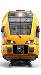 Front view of modern yellow train on white background