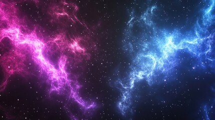 Cosmic nebula pink and blue glowing clouds in dark space