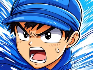 Angry boy in blue cap