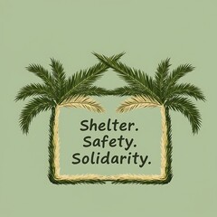 Shelter safety solidarity palms trees tropical vacation support community frame border summer background