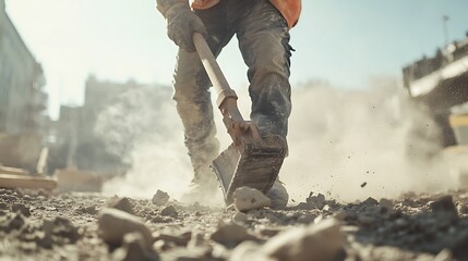 Fototapeta premium Construction Worker Using a Jackhammer