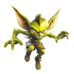 Fototapeta premium Cartoonish green goblin character isolated on white background
