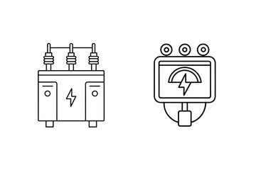 Illustrated electric power elements depicting transformer and power meter display with bolt symbol