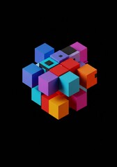 Obraz premium 鮮やか色彩 幾何学模様 立体パズル