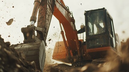 Fototapeta premium Excavator in Action at a Construction Site