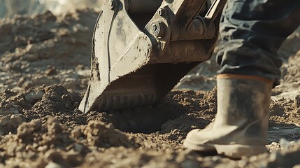 Close-up of Excavator Bucket Digging into Soil