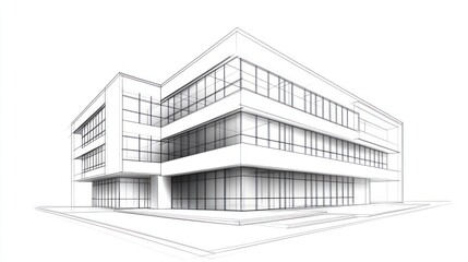 Fototapeta premium Modern building architectural sketch glass facade design line drawing construction blueprint illustration