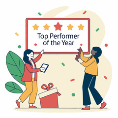 Team celebrating top performer of the year employee appreciation and reward concept