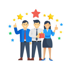 Successful business team celebrating achievement with stars and positive attitudes