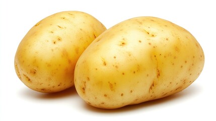 Two raw potatoes close up isolated on white background
