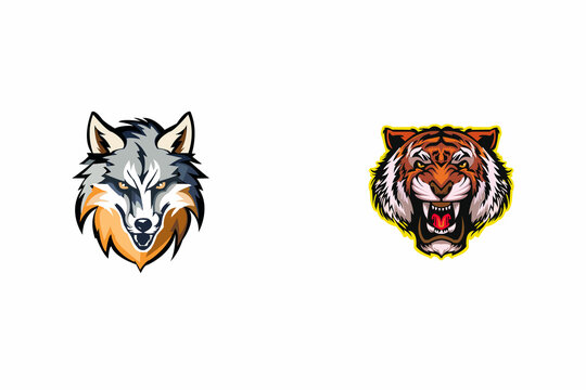 "Fierce Wolf and Tiger Mascot Logo Vector - Animal Sports Emblem Design"