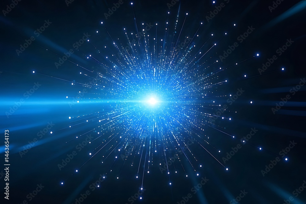 Poster ブルーライトが放射する抽象的なデザイン 未来的な背景に光る星と粒子が宇宙空間を作り出す