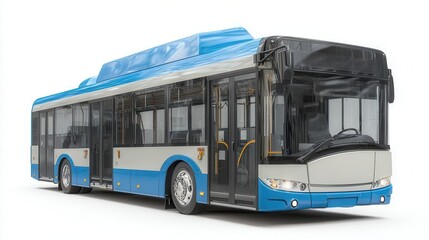 Modern blue and white public transportation bus with sleek design