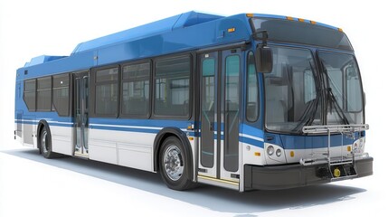Modern blue and white city bus on a white isolated background