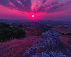Selbstklebende Fototapeten Sunset over hills, vibrant colors © sarina