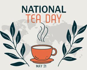 International Tea Day, 21st May. Social Media Design Post Vector Template. Tea Glass, Indian Chai
