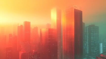 Obraz premium A minimalist high-rise with a bold glass facade and sleek edges, standing out as a beacon of success in a thriving business district 