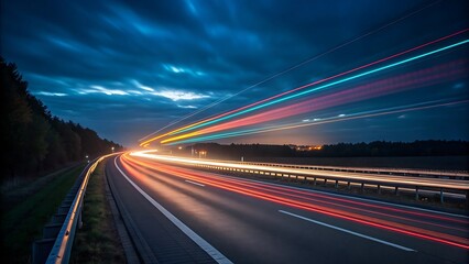 High-speed motion blur of a fast-moving vehicle on a dynamic road, capturing the essence of speed and motion, ideal for transportation, automotive, and action-themed designs