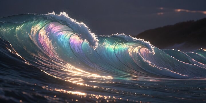 Iridescent chrome waves with a soft glowing effect, creating a sleek and futuristic texture that is perfect for digital backgrounds, modern design projects, technology themes, and abstract art visuals