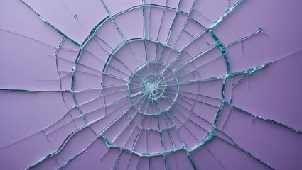 Fototapeta premium Isolated shattered glass with textured backdrop featuring purple hues for screen damage concept
