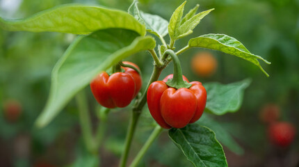 Bell pepper plant growing in organic garden
