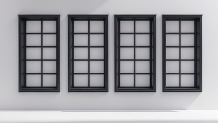 Traditional European black wooden window frame isolated against a background
