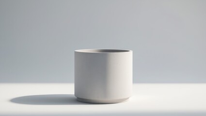 Simple gray concrete pot with plant on white backdrop