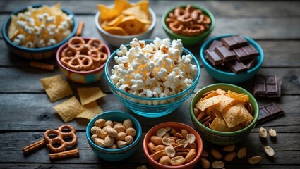 Variety of unhealthy snacks focusing on diet control and weight loss, with room for text
