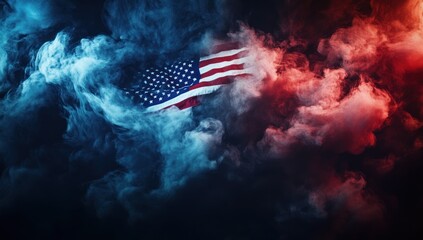 american flag amidst swirling smoke symbolizing freedom honor and patriotism in vibrant hues